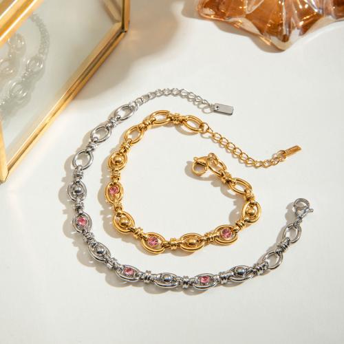 Stainless Steel Jewelry Bracelet, 304 Stainless Steel, gold color plated, fashion jewelry & micro pave cubic zirconia, more colors for choice, Sold By PC