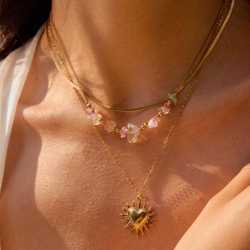 Multi Layer Necklace, 304 Stainless Steel, with Natural Stone & Titanium Steel, gold color plated, three pieces & fashion jewelry, more colors for choice, Sold By Set