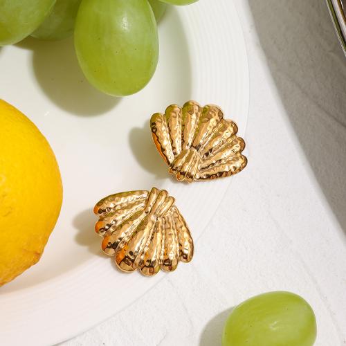 Stainless Steel Stud Earrings, 304 Stainless Steel, Shell, gold color plated, fashion jewelry, gold, Sold By Pair