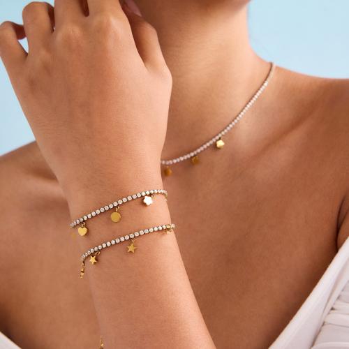 Parures de bijoux en acier inoxydable, Acier inoxydable 304, Placage de couleur d'or, bijoux de mode & pavé de micro zircon, plus de couleurs à choisir, Vendu par PC