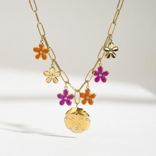 Stainless Steel Jewelry Necklace, 304 Stainless Steel, gold color plated, fashion jewelry & enamel & with rhinestone, more colors for choice, Sold By PC