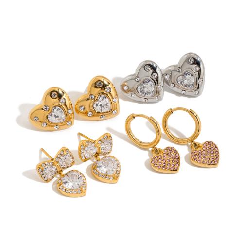 Stainless Steel Drop Earring, 304 Stainless Steel, gold color plated, fashion jewelry & with rhinestone, more colors for choice, Sold By Bag