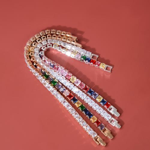 Brass Bracelet & Bangle, with Cubic Zirconia, fashion jewelry & for woman, more colors for choice, Length:21 cm, Sold By PC