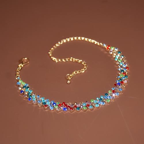 Brass Anklet, plated, fashion jewelry & for woman & with rhinestone, more colors for choice, Sold By PC