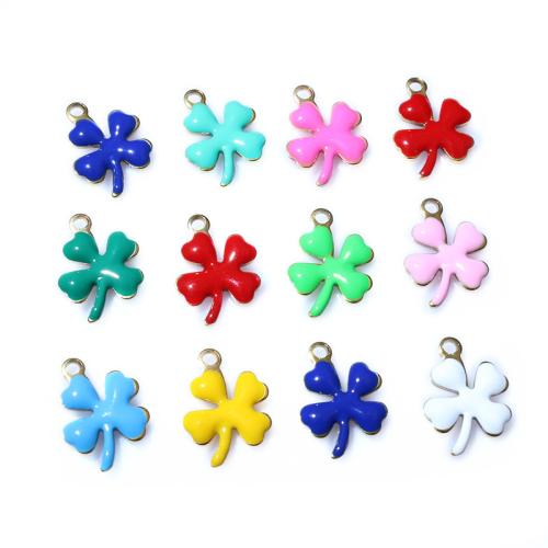 Stainless Steel Pendants, 304 Stainless Steel, Four Leaf Clover, gold color plated, DIY & enamel, more colors for choice, 13x10mm, Sold By PC