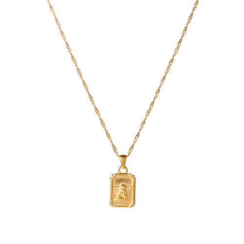 Stainless Steel Jewelry Necklace, 304 Stainless Steel, plated, fashion jewelry & for woman & with rhinestone, golden, Sold By PC