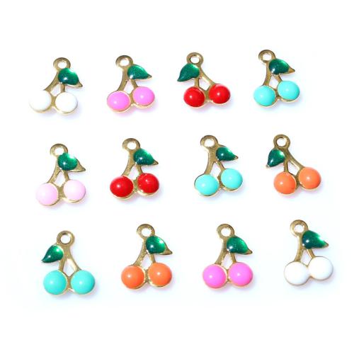 Stainless Steel Pendants, 304 Stainless Steel, Cherry, gold color plated, DIY & enamel, more colors for choice, Sold By PC