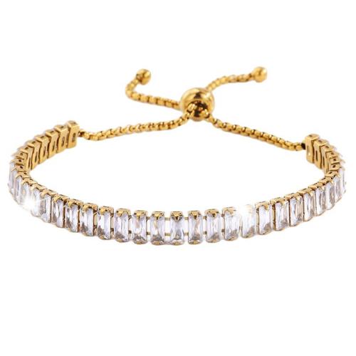 Stainless Steel Jewelry Bracelet, 304 Stainless Steel, with Cubic Zirconia, plated, fashion jewelry & for woman, golden, Sold By PC