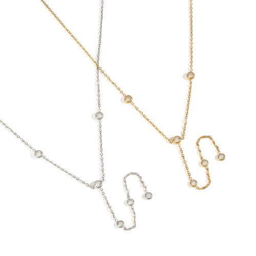 304 Stainless Steel Necklace, with Cubic Zirconia, plated, fashion jewelry & for woman, more colors for choice, Sold By PC