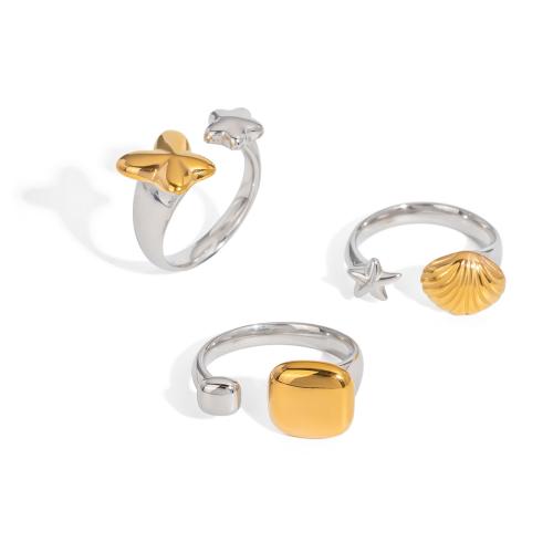 Stainless Steel Finger Ring, 304 Stainless Steel, plated, different styles for choice & for woman & two tone, Sold By PC