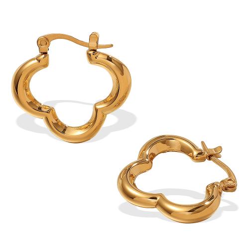 Stainless Steel Lever Back Earring, 304 Stainless Steel, Four Leaf Clover, 18K gold plated, fashion jewelry & for woman, Sold By Pair