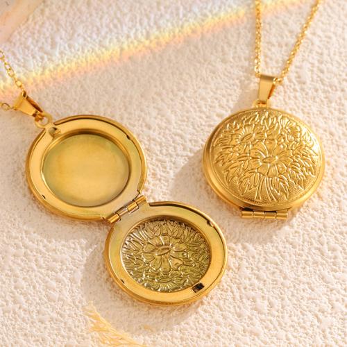 304 Stainless Steel Locket Necklace, plated, can open and put into something & different styles for choice & for woman, golden, Sold By PC