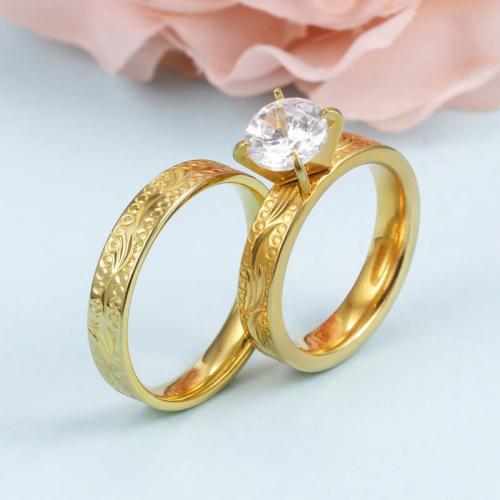 Anillo de dedo de acero inoxidable, acero inoxidable 304, con Moissanite, chapado, Joyería, dorado, 10parespareja/Bolsa, Vendido por Bolsa