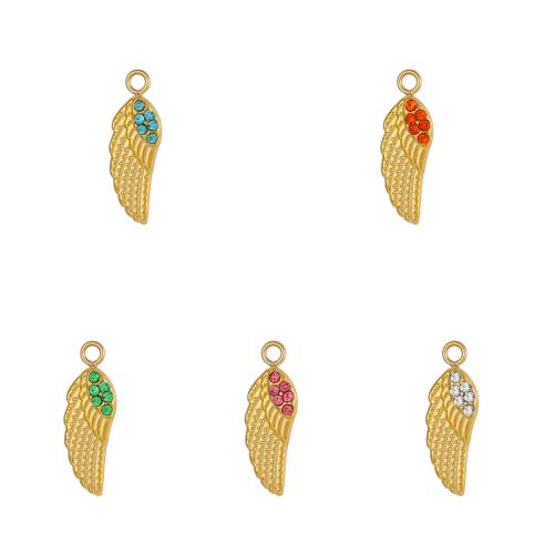 Stainless Steel Pendants, 304 Stainless Steel, Wing Shape, plated, DIY & micro pave cubic zirconia, golden, Sold By PC