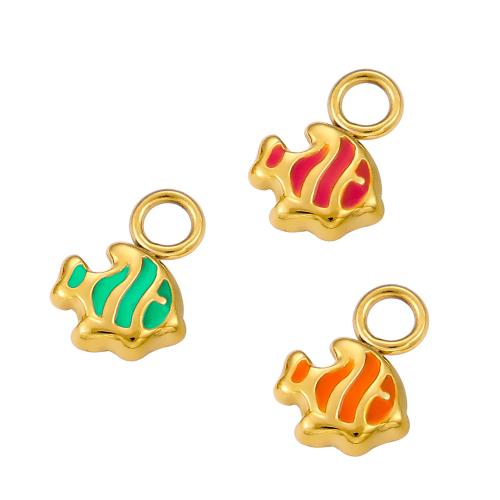 304 Stainless Steel Pendant, Fish, gold color plated, DIY & enamel, golden, Sold By PC