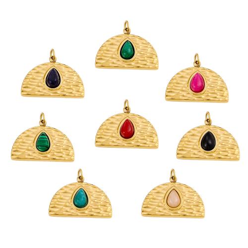 Stainless Steel Pendants, 304 Stainless Steel, with Gemstone, Fish, gold color plated, DIY, golden, Sold By PC