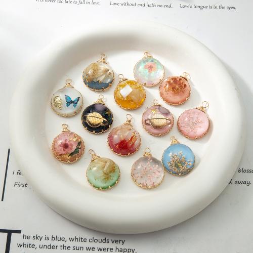 Resin Pendant, with Dried Flower & Shell & Brass, plated, DIY & imitation pearl, more colors for choice, 20.90x9.50x28.53mm, Sold By PC