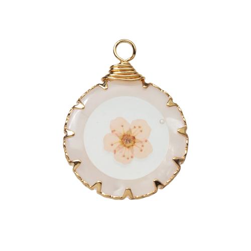 Resin Pendant, with Dried Flower & Brass, plated, DIY, mixed colors, 20.60x3.70x26.80mm, Sold By PC