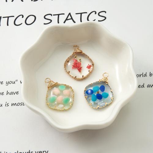 Resin Pendant, with Dried Flower & Brass, plated, DIY, more colors for choice, 18.90x5.20x24.90mm, Sold By PC