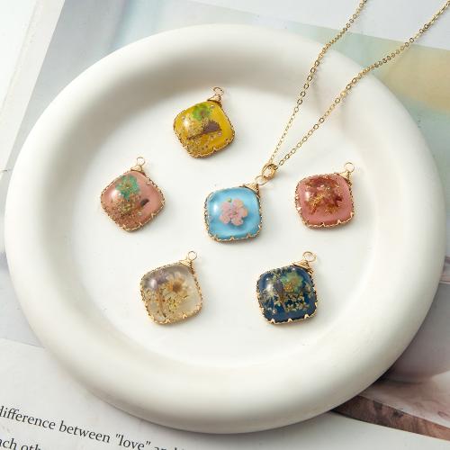 Resin Pendant, with Dried Flower & Brass, plated, DIY & imitation pearl, more colors for choice, 22x7.80x27.10mm, Sold By PC