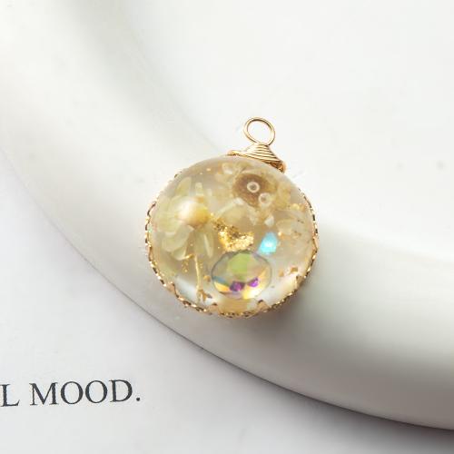 Resin Pendant, with Dried Flower & Brass, plated, DIY, mixed colors, 20.50x9.80x26.20mm, Sold By PC