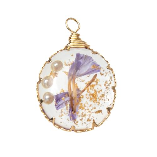 Resin Pendant, with Dried Flower & Brass, plated, DIY & imitation pearl, more colors for choice, 19.20x6.30x28.50mm, Sold By PC