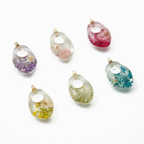 Resin Pendant, with Dried Flower & Brass, plated, DIY, mixed colors, 19.20x8.20x31.60mm, Sold By PC