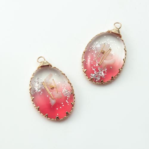 Resin Pendant, with Brass, plated, DIY, mixed colors, 20.30x6x33.20mm, Sold By PC