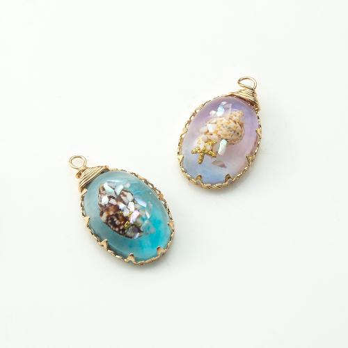 Resin Pendant, with Shell & Brass, plated, DIY, more colors for choice, 14.20x7.40x24.80mm, Sold By PC