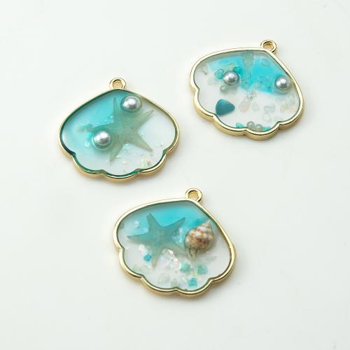 Resin Pendant, with Shell & Brass, plated, DIY & imitation pearl, more colors for choice, 27.90x5.10x26.60mm, Sold By PC