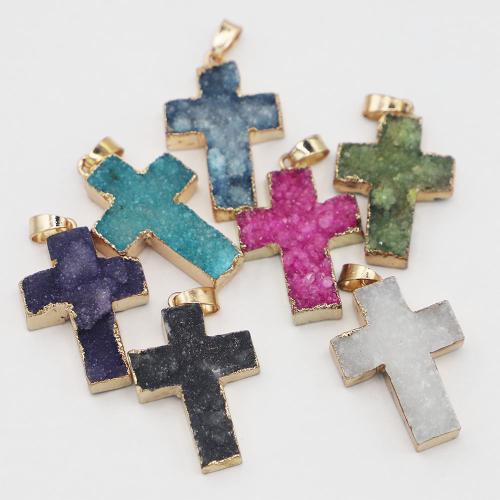 Eisquarz Achat Anhänger, mit Messing, Kreuz, plattiert, DIY, gemischte Farben, 30x23x11mm, verkauft von PC