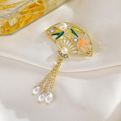 Tibetan Style Brooch, with Plastic Pearl, plated, different styles for choice & for woman & enamel & with rhinestone, brooch length 20-50mm, Sold By PC