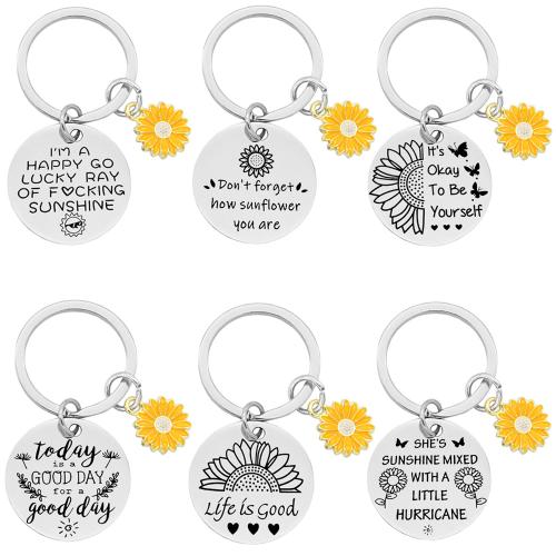 304 Stainless Steel Key Clasp, Flat Round, different styles for choice & for woman & enamel, original color, 30mm, Sold By PC
