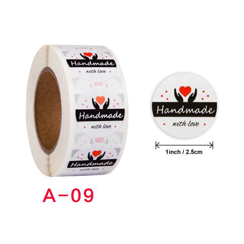 Adhesive Sticker Sticker Paper, with Copper Printing Paper, Round, printing, different designs for choice, 25mm, Sold By Spool