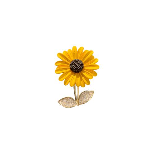 Tibetan Style Brooch, Sunflower, gold color plated, fashion jewelry & for woman, 25x35mm, Sold By PC