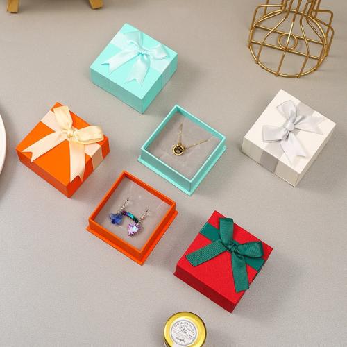 Paper Gift Box, Square, with ribbon bowknot decoration, more colors for choice, 75x75x40mm, Sold By PC