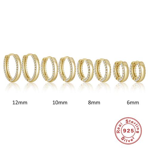 925 Sterling Silver Huggie Hoop Earring, gold color plated, different size for choice & micro pave cubic zirconia & for woman, Sold By Pair
