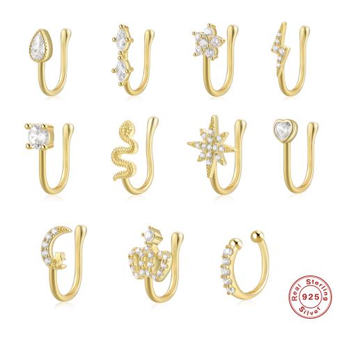 925 Sterling Silver Nose Piercing Jewelry, gold color plated, different styles for choice & micro pave cubic zirconia & for woman, Sold By PC