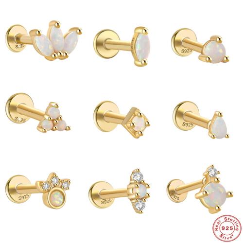 925 Sterling Silver Piercing Earring, with Opal, Unisex & different styles for choice & micro pave cubic zirconia, Sold By PC