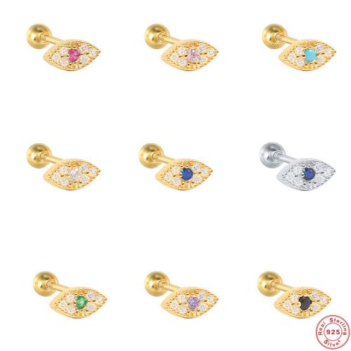 925 Sterling Silver Piercing Earring, Evil Eye, for woman & with rhinestone, more colors for choice, 8x1.20mm, Sold By PC