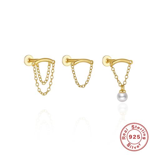 925 Sterling Silver Piercing Earring, with Plastic Pearl, gold color plated, different styles for choice & for woman, Sold By PC