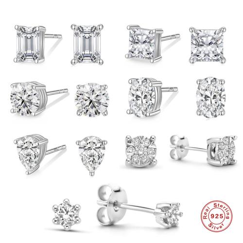 925 Sterling Silver Stud Earring, platinum plated, different styles for choice & micro pave cubic zirconia & for woman, Sold By Pair
