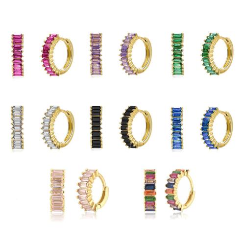 Brass Huggie Hoop Earring, for woman & with rhinestone, more colors for choice, 9mm, Sold By Pair