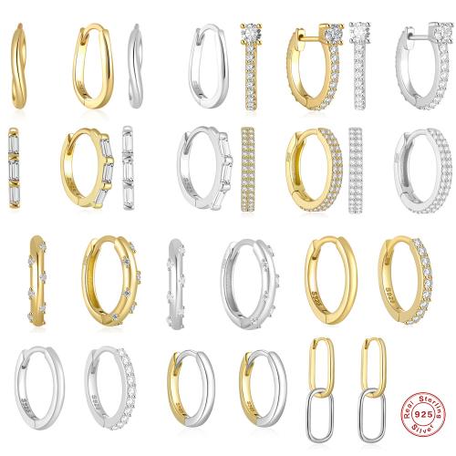 925 Sterling Silver Huggie Hoop Earring, different styles for choice & micro pave cubic zirconia & for woman, Sold By Pair