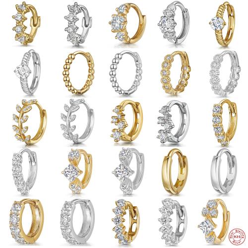 925 Sterling Silver Huggie Hoop Earring, different styles for choice & micro pave cubic zirconia & for woman, Sold By PC