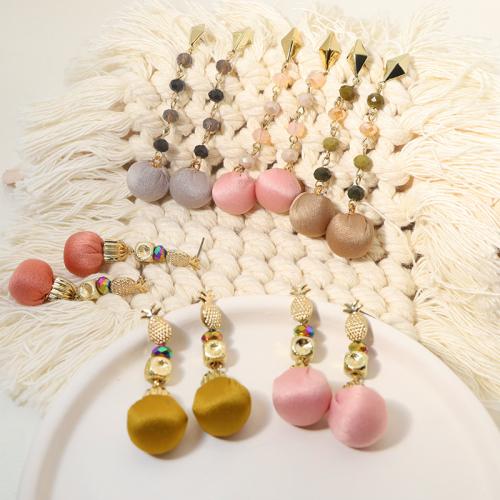 Tibetan Style Drop Earring, with Cloth & Crystal, gold color plated, different styles for choice & for woman, earring length 50-80mm, Sold By Pair