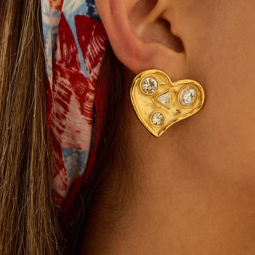 Stainless Steel Stud Earrings, 304 Stainless Steel, gold color plated, fashion jewelry & micro pave cubic zirconia, more colors for choice, Sold By Pair