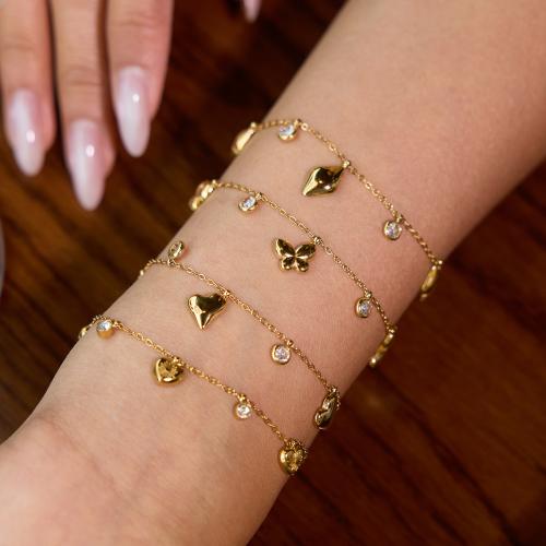 Bijoux bracelet en acier inoxydable, Acier inoxydable 304, Placage de couleur d'or, bijoux de mode & pavé de micro zircon, plus de couleurs à choisir, Vendu par PC