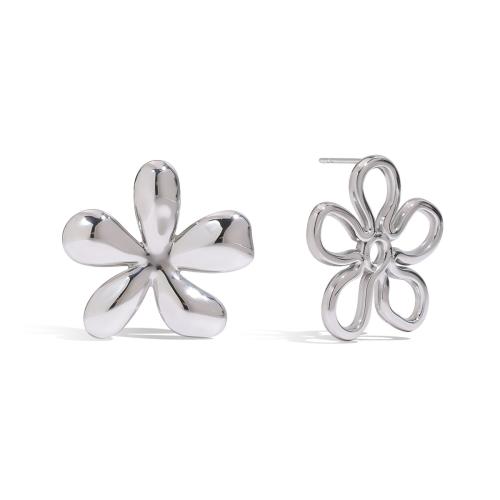Stainless Steel Stud Earrings, 304 Stainless Steel, Flower, gold color plated, fashion jewelry, silver color, Sold By Pair
