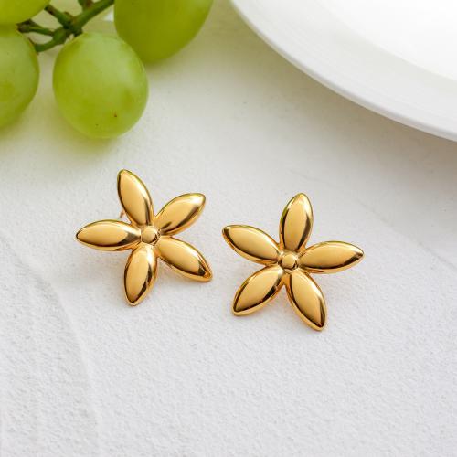 Stainless Steel Stud Earrings, 304 Stainless Steel, Flower, gold color plated, fashion jewelry, golden, Sold By Pair